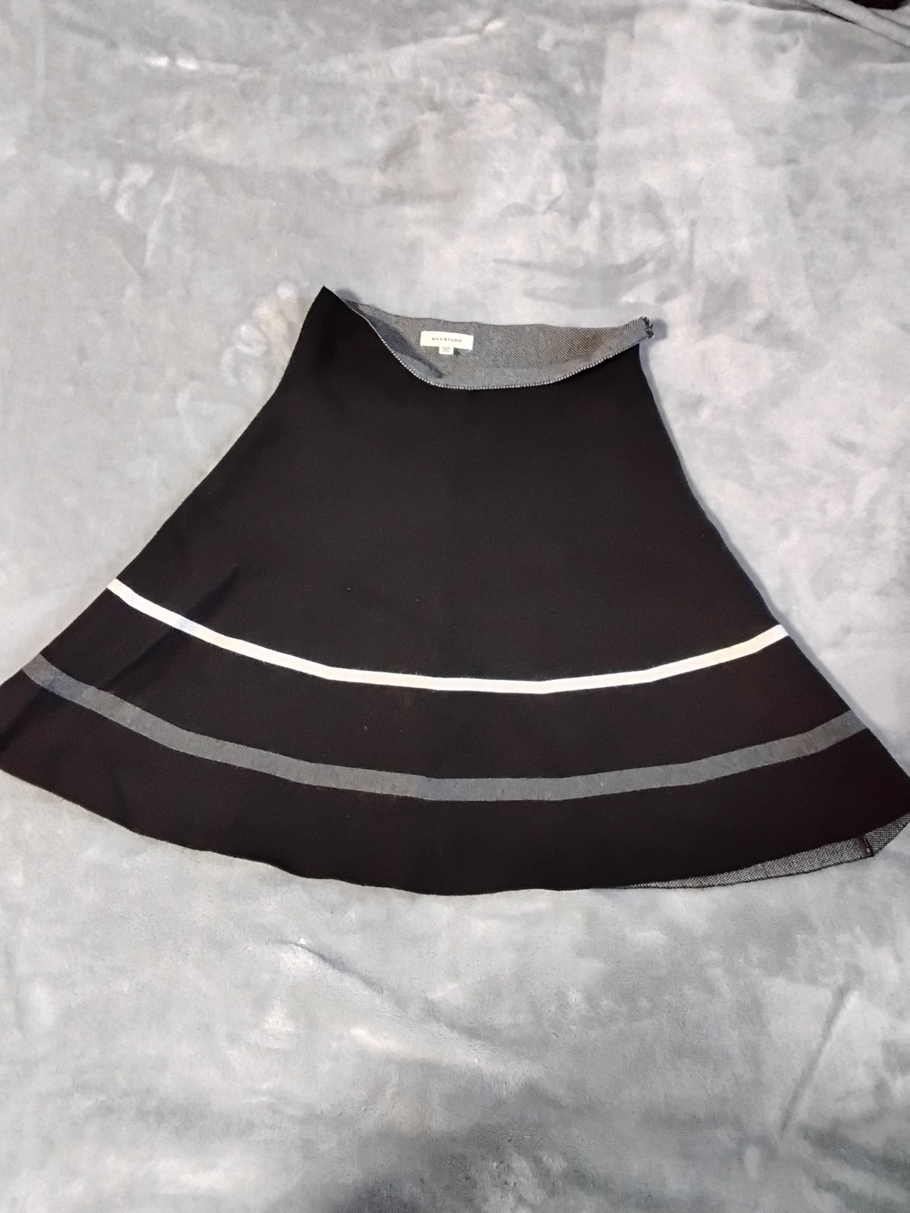 Max Studio Black Circle Skirt with Gray and White Stripe Detail